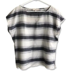 ⭐️LOFT White and Denim Blue Textured Striped Lightweight Cotton Blouse